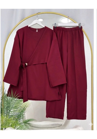 Lovie Moda Kruvaze Bağlamalı İkili Takım Bordo