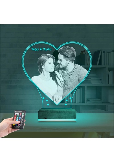 Luvivia Kalp Sevgiliye Hediye Fotoğraflı 3d Lamba - Masa Gece Lambası V18