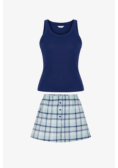 Penti Lacivert Mira Checked Şort Pijama Takımı