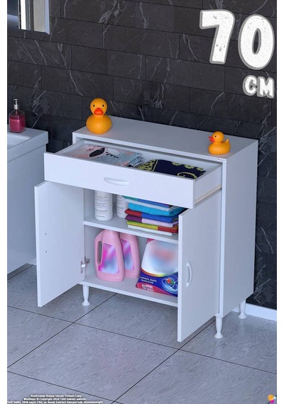Emir 70 Cm Çok Amaçlı 1 Çekmeceli 1 Kapaklı 1 Raflı 2 Bölmeli Dolap Beyaz