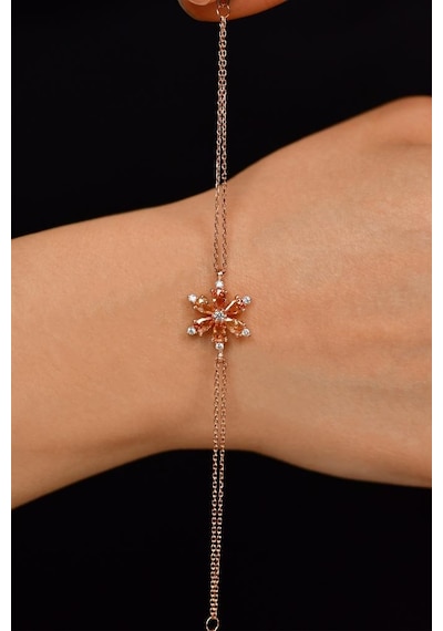 Roza Silver Sitrin Taşlı Rose Lotus Çiçeği Gümüş Bileklik
