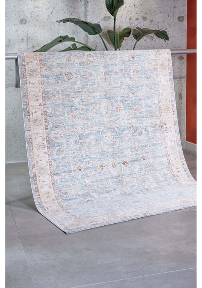 Salon Ve Oturma Odası Halısı Etnik Retro Desen Mutfak Halı Pamuk Dokuma Ambiance 2941 Multi Mavi