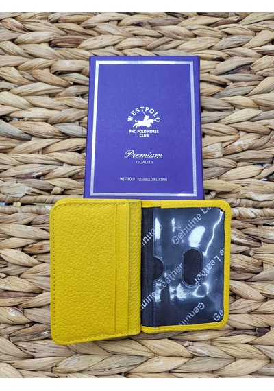 West Polo Westpolo İsme Özel 1026 Hakiki Deri Unısex Kartlık Sarı
