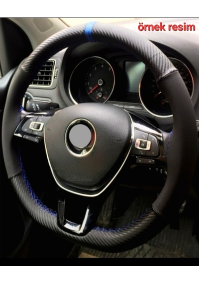 Opel Vectra C Kasa Uyumlu Alkantara-Karbon Dikmeli Direksiyon Kılıfı Mavi Yüzüklü