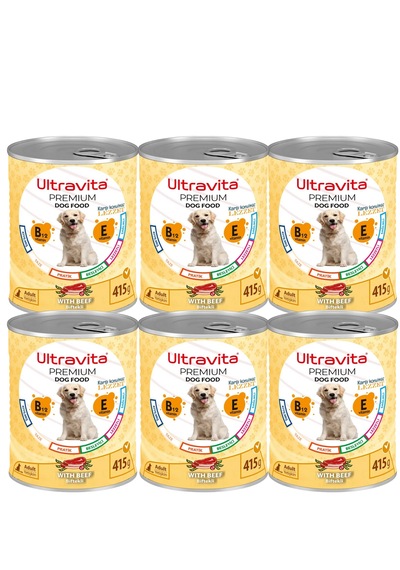 Ultravita Premium Yüksek Proteinli Sığır Etli Konserve Köpek Maması 6 x 415 G