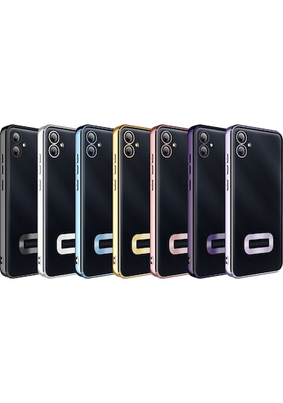 Zore Galaxy Uyumlu A04e Kılıf Kamera Korumalı Logo Gösteren Omega Kapak - Gold Gold