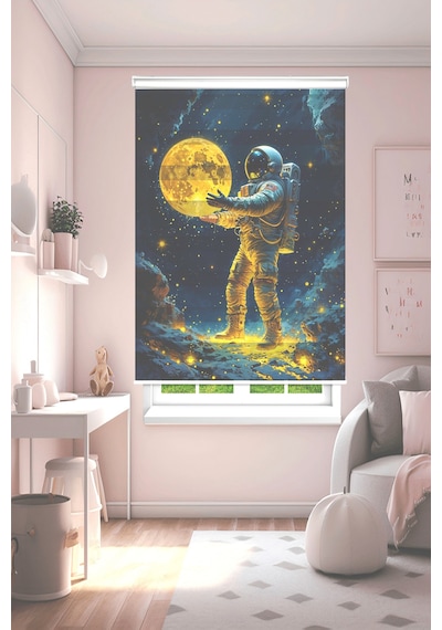 Perdecizade Enxboy Astronot Dijital Baskılı Zebra Perde-cocuk Odası-stor Perde Renkli