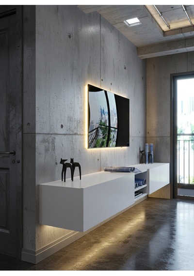 Resital Ledli Duvara Monte Tv Sehpası - Beyaz - W6009-1 Beyaz
