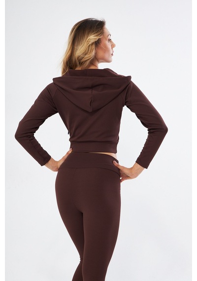 Lesa Wear Fitilli Kapüşonlu Içi Polarlı Yumaşacık Şardonlu Kaşkorse Crop Sweatshirt Kahverengi