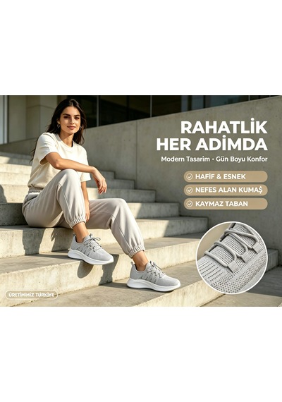 Leu Unısex Triko Spor Ayakkabı Desenli Gri