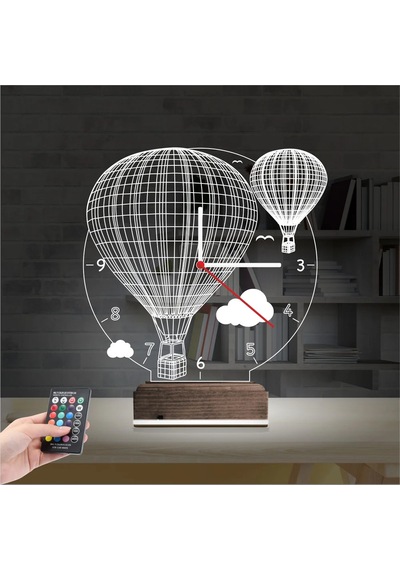 Luvivia Balon Bulut Tasarım Saatli 3d Lamba - Masa Gece Lambası Şeffaf