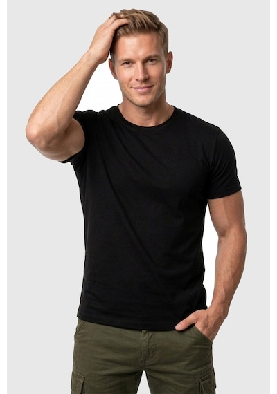 Rizzup Erkek Siyah Slim Fit %90 Pamuk Likralı Yumuşak Dokulu Basic Tişört 1801131