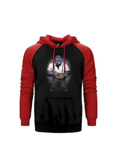 Goril Mafia Kırmızı Renk Reglan Kol Kapşonlu Sweatshirt Kırmızı