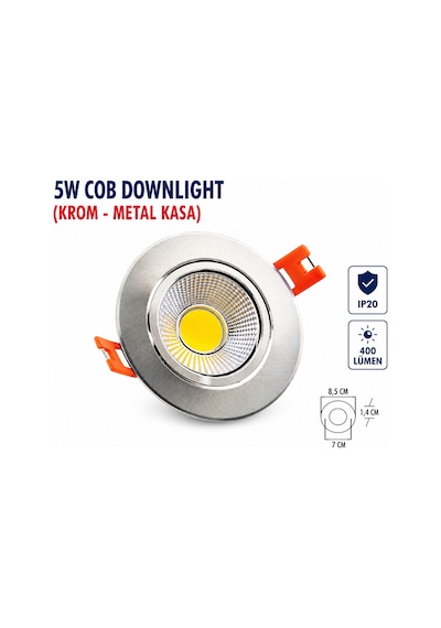 Lampist 5w Metal, Krom Kasa Cob Downlıght 6500k
