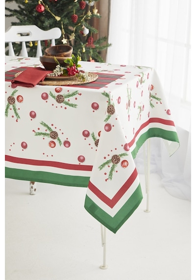 Ays Home Kırmızı Kozalak Yılbaşı Christmas Yemek Masa Örtüsü