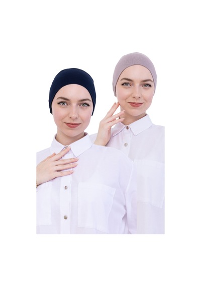Modish Group Kadın Tesettür Bone Bağcıklı Dikişsiz Penye 4 Parça Set Siyah, Lacivert, Krem, Açık Vizon