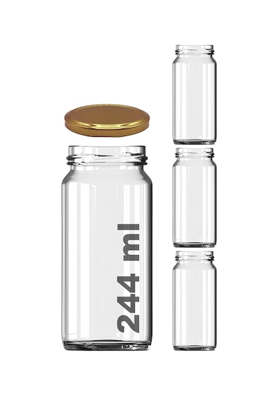 Lexroo 3 Adet 224 Ml Cam Kavanoz, Gold Metal Kapaklı, Şeffaf Konserve Kavanozu 224 Mililitre