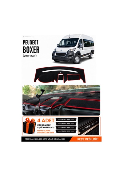 Peugeot Boxer 2017-2021 Uyumlu Torpido Örtüsü, Torpido Kılıfı - Siyah Kırmızı