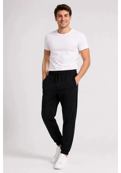 Freedom Storee Erkek İki İplik Beli Lastikli Bağcıklı Regular Fit Jogger Eşofman Altı - Siyah Çok Renkli