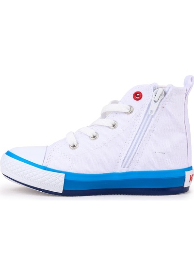 Kiko Kids Tinna Bağcıklı Erkek Çocuk Boğazlı Keten Spor Ayakkabı Beyaz - Mavi