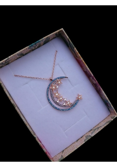 Modahilye 925 Ayar Gümüş Ayyıldız Özel Tasarım Rozegold Renk Kolye Rose Gold