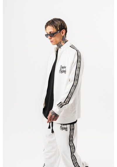 Respire Erkek Splash Şerit Detaylı Dik Yaka Doubleface Zip Oversize Sweatshirt Ekru