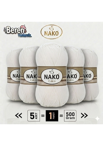 Calico- 00208 Beyaz- 5'li Paket - 100gr/240m - El Örgü İpi - Amigurimi-hırka- Kazak- Şal-bebek İpi