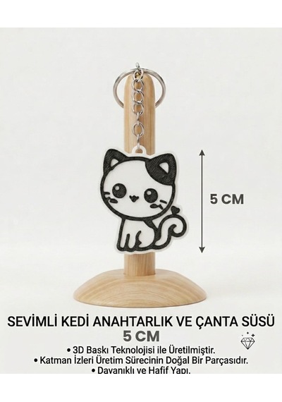 Sevimli Yavru Kedi Anahtarlık & Çanta Süsü Beyaz - Siyah