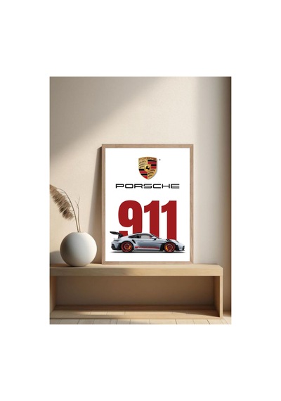 Porsche Doğal Ahşap Çerçeveli Tek Parça Dekoratif Tablo Çok Renkli - 818983155 Çok Renkli