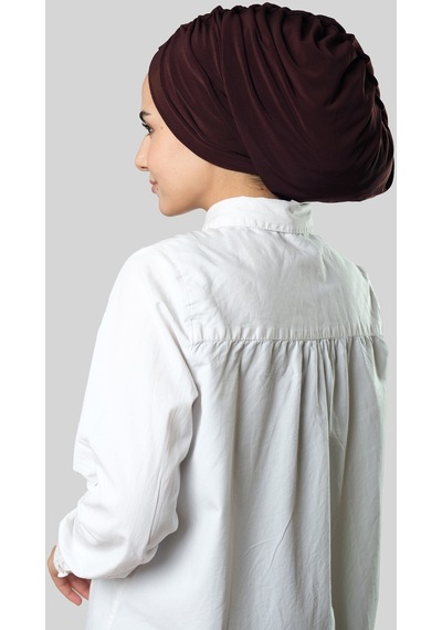 Hürrem Bone Kahve Drapeli Salaş Tesettür Bone Sandy Büzgülü 2315 14 Kahverengi