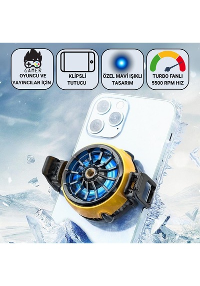 Coofbe 5500 Rpm Turbo Fan Işıklı Klipsli Buz Etkili Telefon Soğutucu Radyatör Tüm Telefonlara Uyumlu