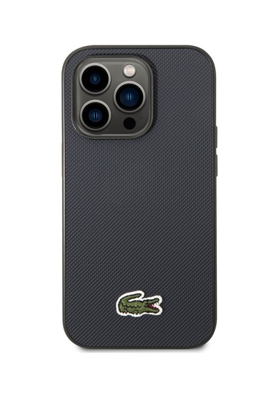 Apple Uyumlu iPhone 14 Pro Max Kılıf Lacoste Lisanslı Pu Pike Desenli İkonik Timsah Dokuma Logolu Lacivert