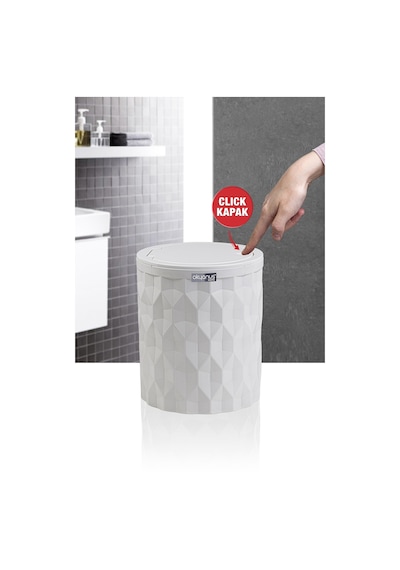 Okyanus Home Diamond Beyaz Click Kapak Çöp Kovası Beyaz