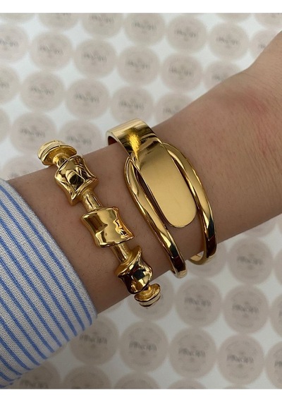 Pinery Jewels Kesme Gold Modern Paslanmaz Çelik Kelepçe Bileklik -günlük Ve Öze Altın