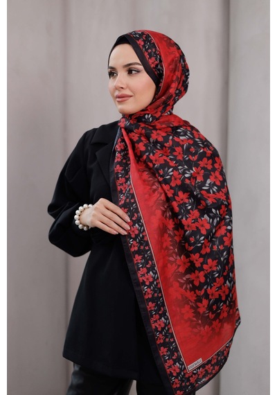 Mimiyum Flora Desen Soft Şal Kırmızı
