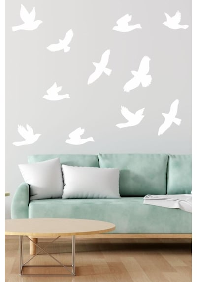 Uçan Kuşlar Dekoratif Duvar Sticker Kuş Sürüsü Beyaz 22 Adet