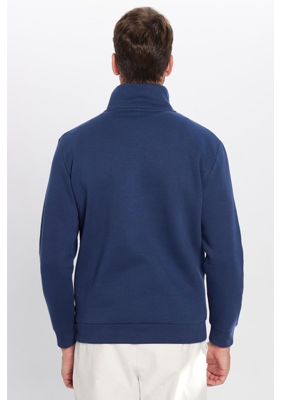 Tudors Unisex Relax Fit Rahat Kesim Pamuklu İçi Polarlı Yarım Fermuarlı Lacivert Dik Yaka Sweatshirt-31450 Lacivert