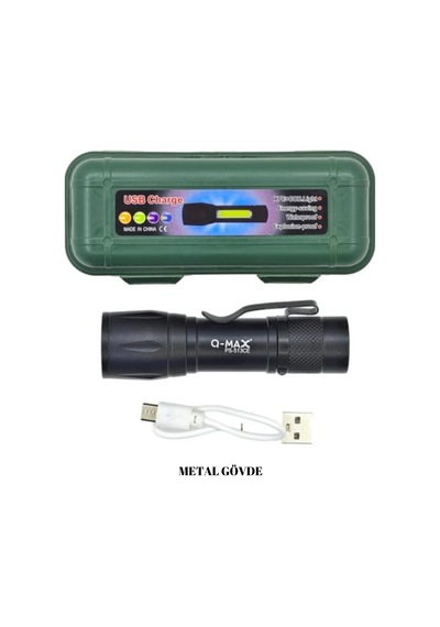 2 Adet Q-max Xpe Usb Charge Zomlu El Feneri Siyah