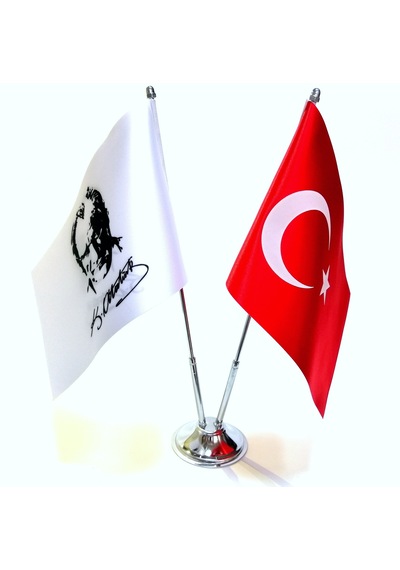 Türk Bayrağı ve Atatürk İmza İkili Masa Bayrak Takımı