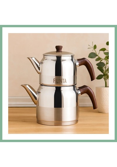 Bşkvirgo Orta Boy Çelik Çaydanlık Seti Çift Kapaklı, Süzgeçli 1.25l/2.25l Bsk2026 Çok Renkli