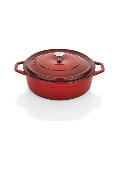 Schafer Guss Chef Döküm Basık Tencere 26cm-2 Parça-kırmızı Gri
