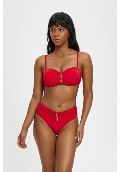Louren Düz Renk Zincir Detaylı Çıkarılabilir Askılı Telli Boş Kaplı Kalın Kenarlı Straplez Bikini Takımı Kırmızı Louren Düz Renk Zincir Detaylı Çıkarılabilir Askılı Telli Boş Kaplı Kalın Kenarlı Straplez Bikini Takımı Kırmızı