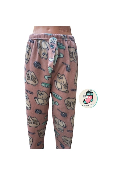 Cepsiz Kışlık Polar Kadın Pijama Altı Tek Alt Je32 - Çorap Hediye Pembe