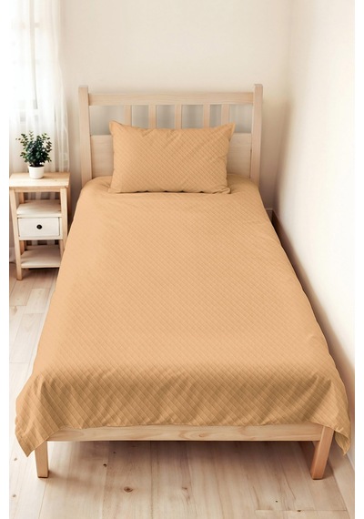 Bej Minimal Genç Odası Tek Kişilik Pike Takımı - Kapitone Sade 160x220 Cm Mevsimlik Yatak Örtüsü Sabahçı Pencere Kıyısı