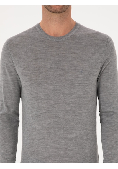 Cacharel Gri Slim Fit Kaşmir İpek Karışımlı Bisiklet Yaka Triko Kazak