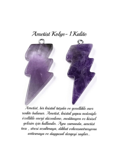 Erilsa Sertifikalı Şimşek Model Ametist Taşı Kolye - Aaa+ Kalite Çok Renkli