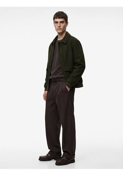 Koton Gömlek Yaka Uzun Kollu Regular Fit Kaşe Bomber Ceket Haki 6wam20007hw