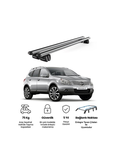Pençe Nissan Qashqai +2 Ara Atkı 2008-2013 Uyumlu Gri Ara Atkı Port Bagaj Tavan Barı