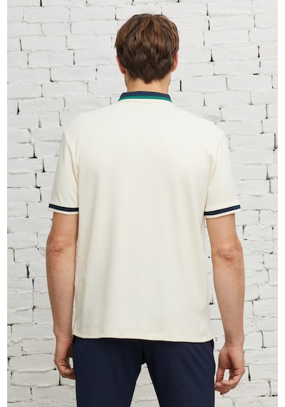Ac&Co / Altınyıldız Classics Erkek Ekru Lacı Regular Fit Geniş Kesim Polo Yaka Tişört Ekru - Lacivert
