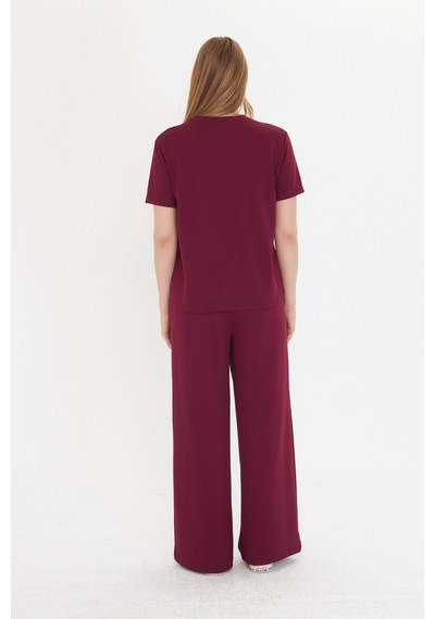 Thiff Gymwear Bordo Kadın Modal Kumaş Kısa Kolu Eşofman Takımı Bordo